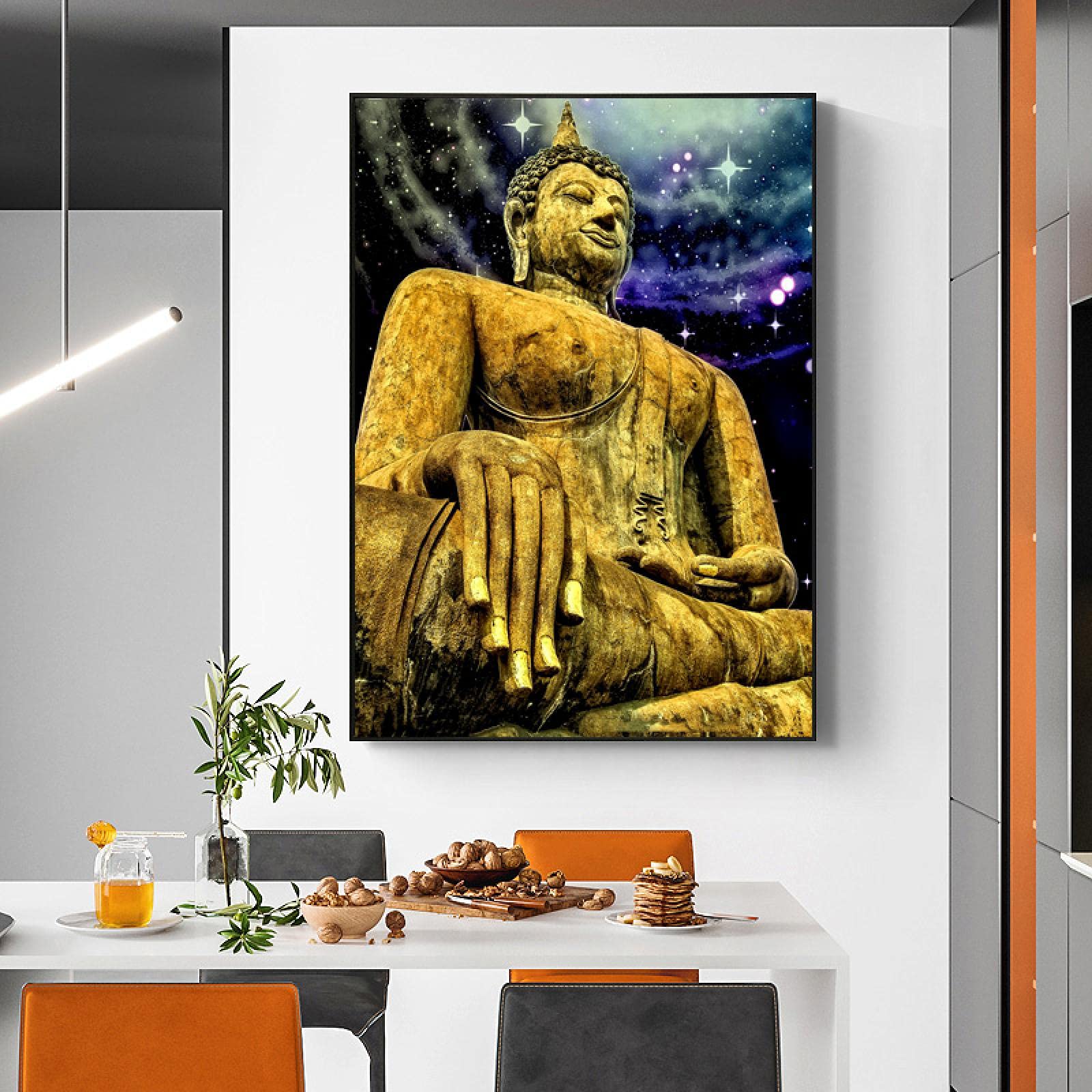 Amazon.co.jp: カラフルな抽象的な仏像キャンバス絵画ゴールデンロード 