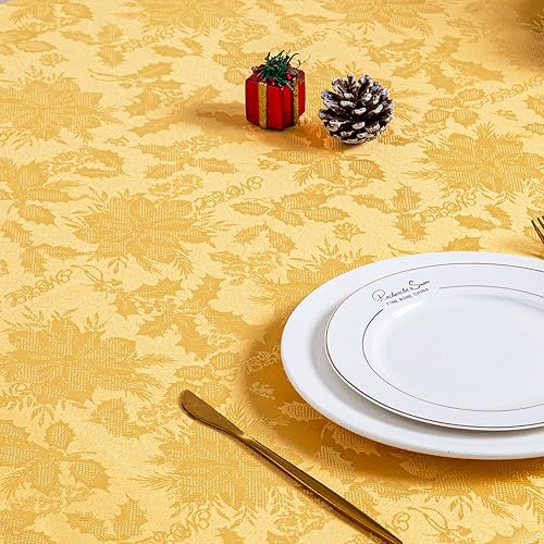 Miniatura 5 de Mebakuk Mantel de jacquard de Navidad, impermeable, elegante, con patrón floral de damasco, resistente, lavable, sin arrugas, para cena o uso diario