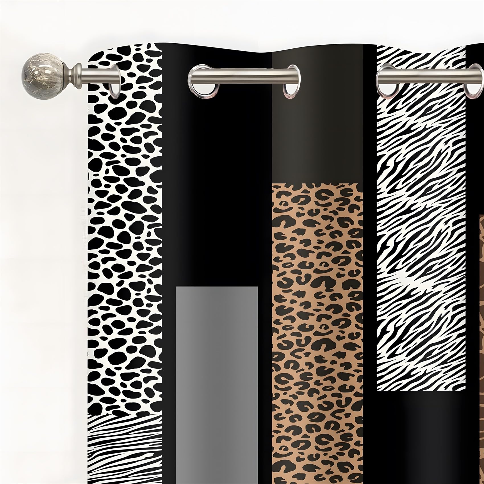 Leoparden-, Zebra- und Giraffenmuster Vorhänge, Wohnzimmer Schlafzimmer Verdunklungsvorhänge, Animal-Print Gardinen, mit Ösen vorhang blickdicht, Dekoration Curtains H137 x B117cm 2er Set PZ376