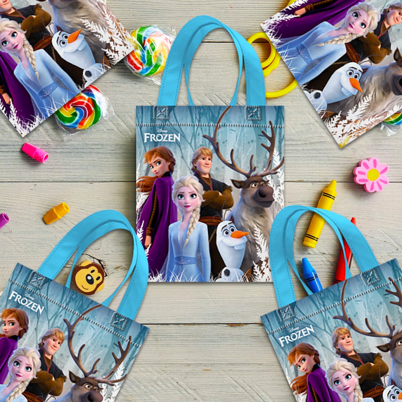 Disney Frozen - Set di bomboniere per feste ~ 24 ospiti con sacchetti per feste, mini set di libri da colorare, adesivi e tatuaggi temporanei, articoli per feste di compleanno Disney Frozen per