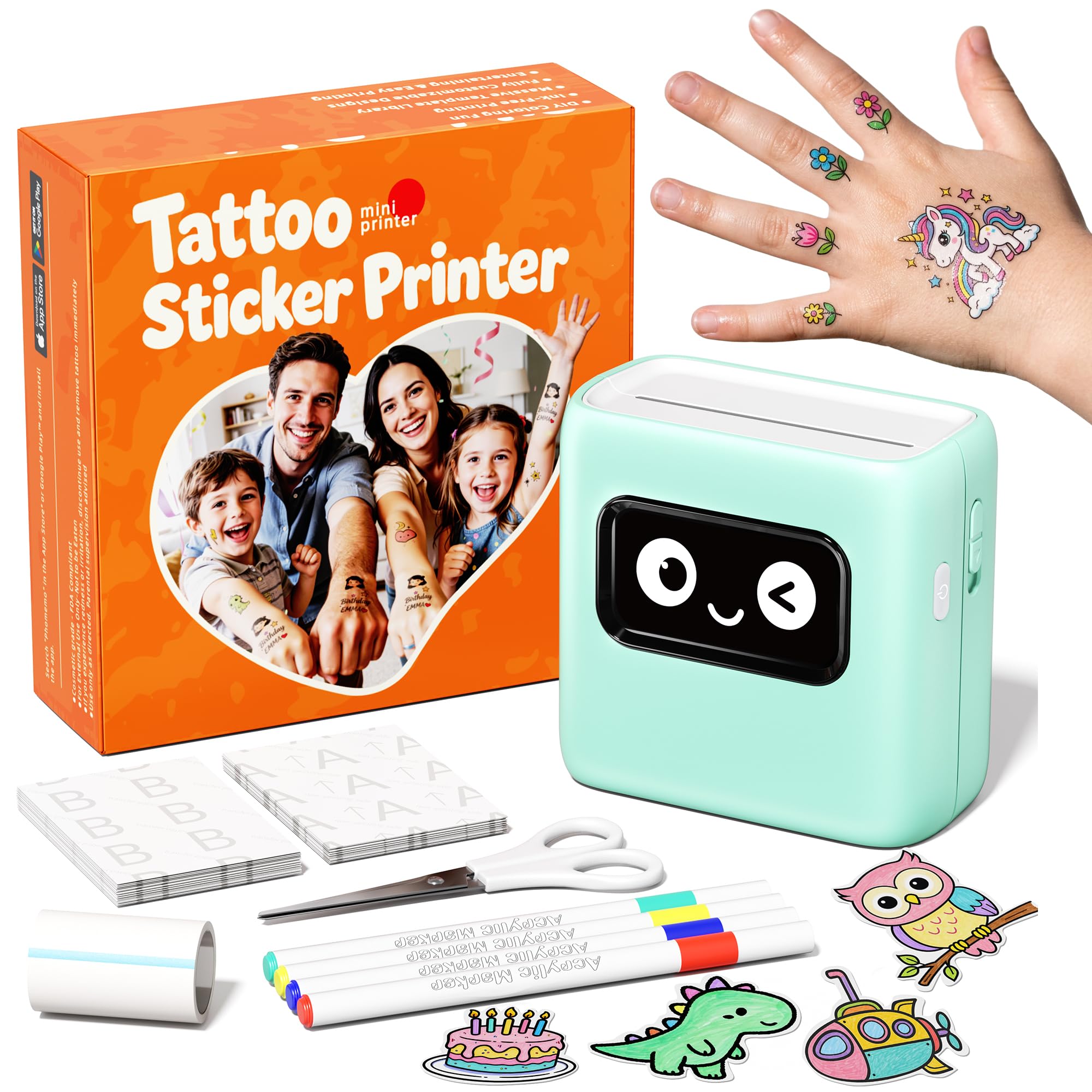 Phomemo TK20 Stampante Tatuaggi Bambini, Attività Fai da te Giochi Bambina | Regalo Bambina 5 6 7 8 9 10 Anni, Tatuaggi Temporanei, Giochi Bambina 5-12+ Anni