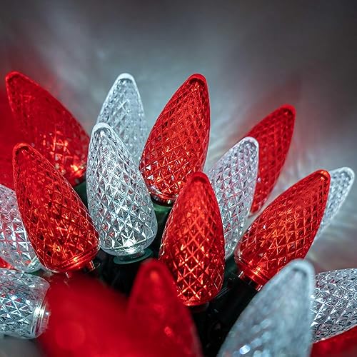 Miniatura 1 de Wintergreen Lighting 24 luces LED de Navidad C9 rojas y blancas, 16.3 pies - Cadena de luces C9 C9 de bastón de caramelo para interiores y exteriores