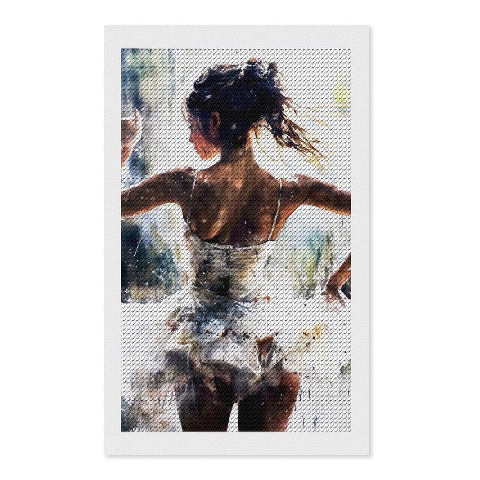 Junmoney Ballerina in White Tutu Diamond Art Kit 12"x20", Gift Idea, for Family Craft Time, Mindful Craft Activity, Boho Decor, Relaxing DIY Hobby