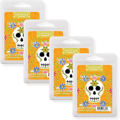 Scentsationals Colección Day of The Dead, paquete de 4 cubos de cera de 2.5 onzas, tarta calentadora para el hogar, ambientador eléctrico sin mecha,