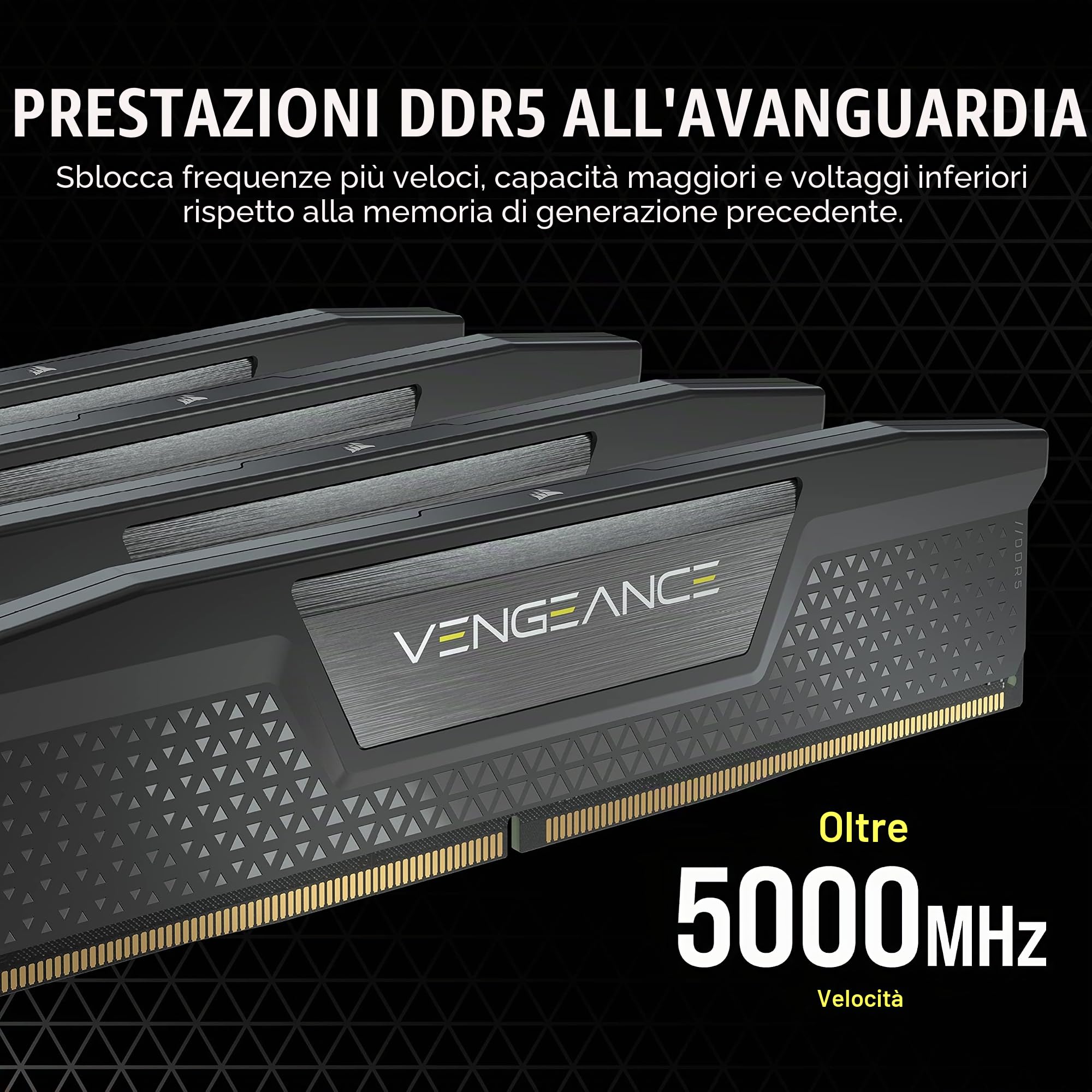 CORSAIR VENGEANCE DDR5 96GB (4 x 24GB) Fino a 6400MHz INTEL RAM | Memoria Per Computer Desktop, Compatibile con Intel XMP 3.0, CL32, Nero, CMK96GX5M4B6400C32