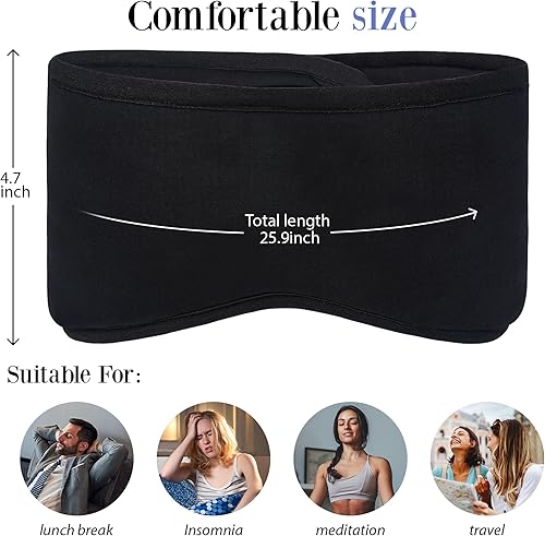 Miniatura 2 de FRESHME Máscara de ojos negra para dormir con cubierta para las orejas  Bloquea la luz contorneada noche antifaz para dormir con cubierta para las