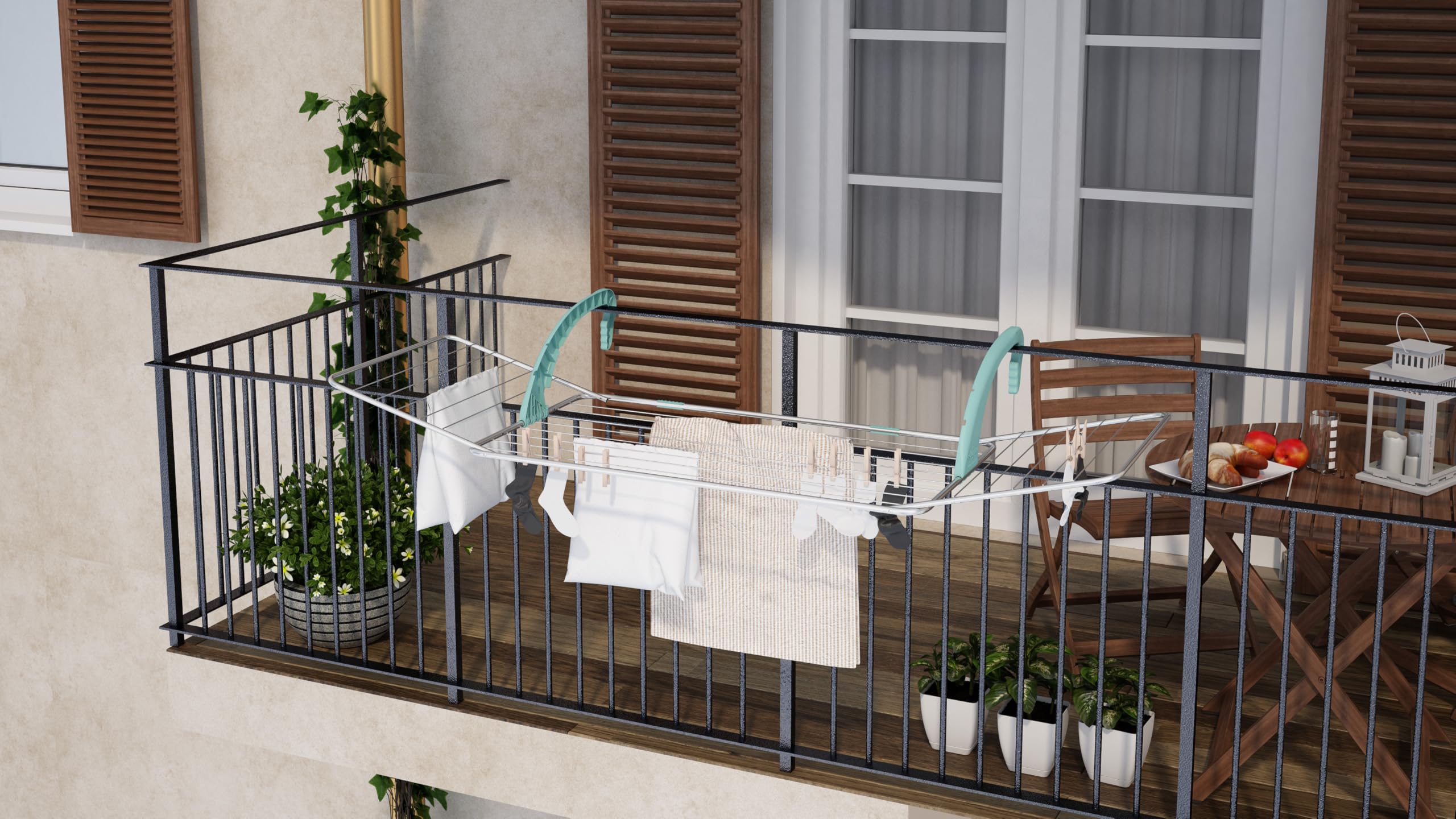 Colombo | Stendino da Balcone Balcony 18 in Acciaio 18 m Stenditura | Stendibiancheria da Balcone con Bracci Modulabili Universali, Antiruggine | Made in Italy