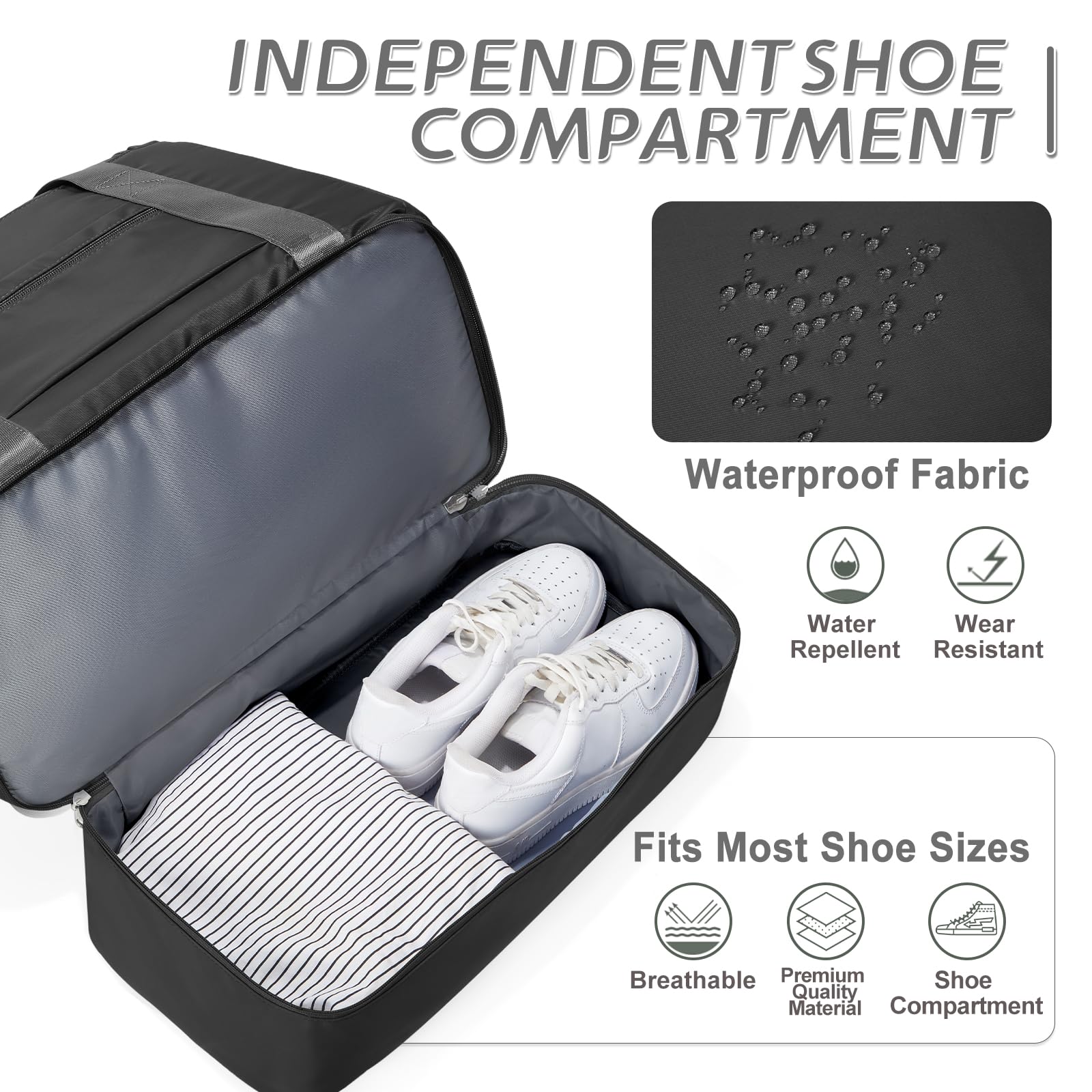 Borsone da Viaggio Donna Bagaglio a Mano 40x30x20 Ryanair Wizzair Borsa da Viaggio Donna Uomo Borsone Palestra con Scomparto per le Scarpe Travel Bag Borsa Sportiva Weekend,B02-Nero