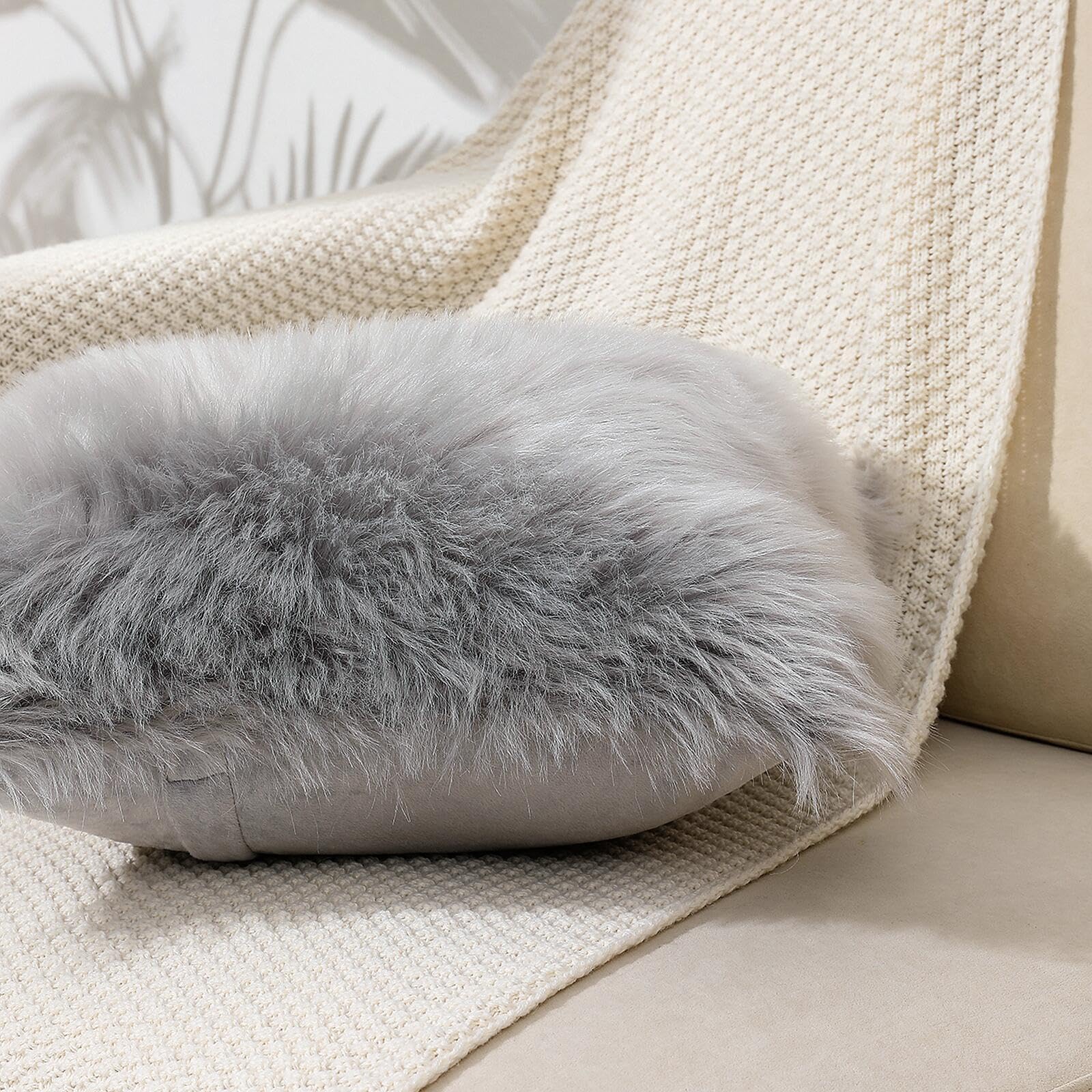 linmopm Kunstfell Schaffell Quadratischer Kissenbezug 2er Set Super Weich Flauschiges Kissen Fuzzy Kissen Neue Luxus-Serie für Wohnzimmer Couch Sofa Bett Home Decor Stuhlkissen (Grau)