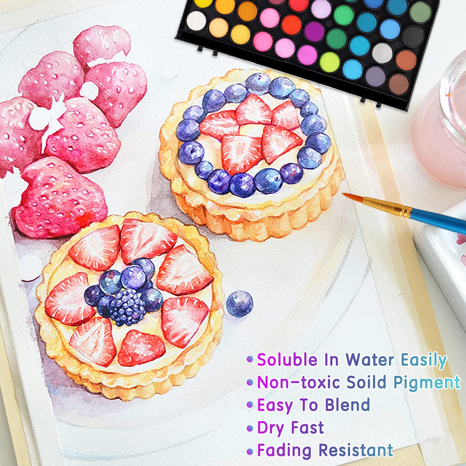 48 Color Watercolor Paint Set with Brushes -6