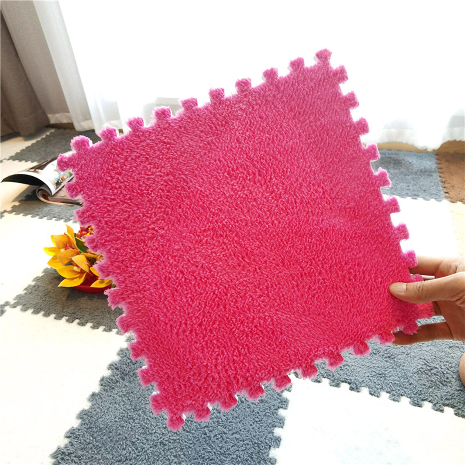 Giuntura Tappeto ad Incastro Splicable tappeti Quadrati ad Incastro, 20/50 Pezzi, Morbido Cuscinetto in Schiuma di Peluche, Tappeto Antiscivolo, soffice Piccolo Tappeto i,Rose-50pcs