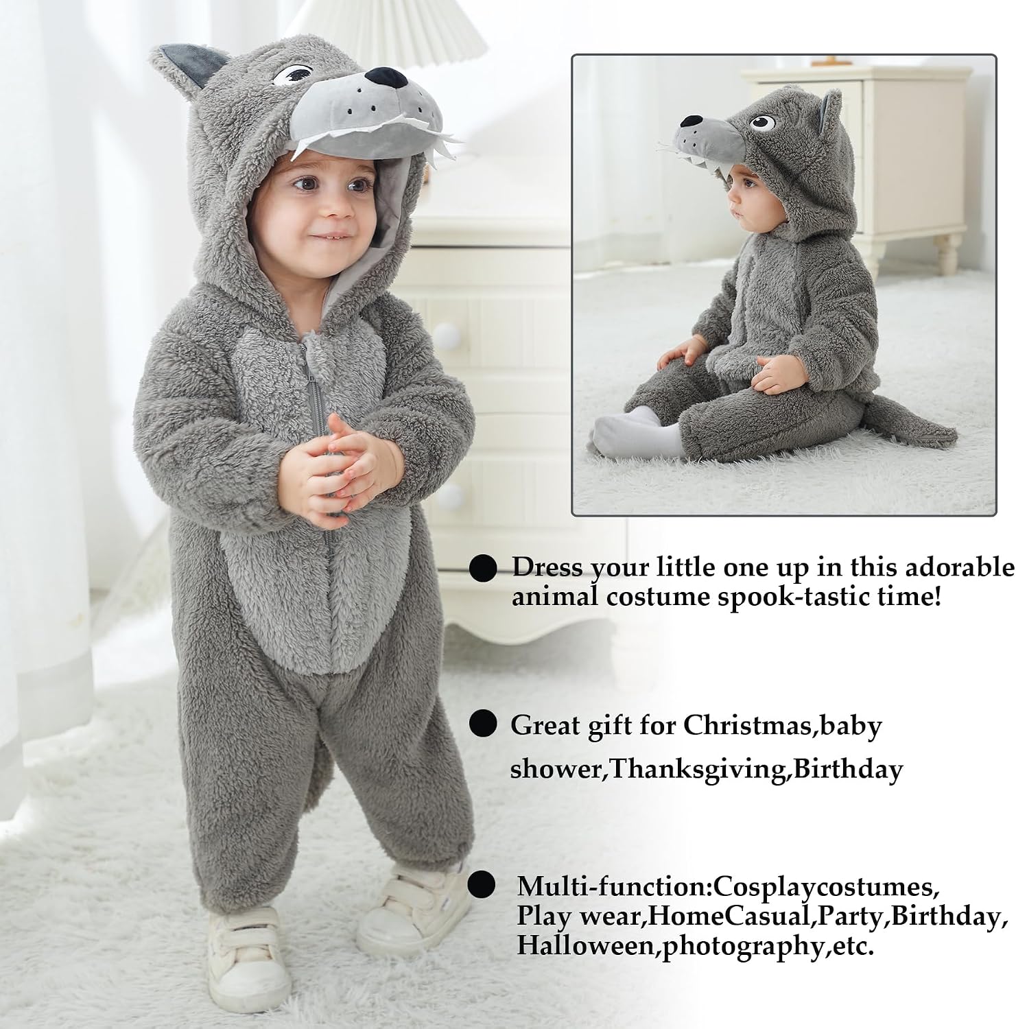 TONWHAR Toddlers Animal Costume Unisex Baby's Warm Halloween Outfits Kids Dress Up Jumpsuits Rompers