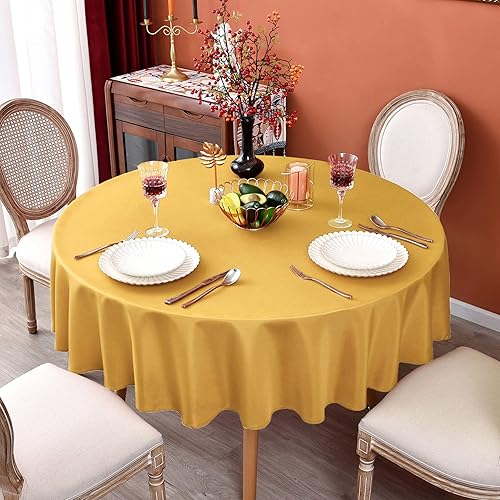 Miniatura 2 de MEANMOY Mantel rectangular de poliéster dorado de 48 pulgadas + 60 x 84 pulgadas, mantel en tela de poliéster lavable duradera sin arrugas, para