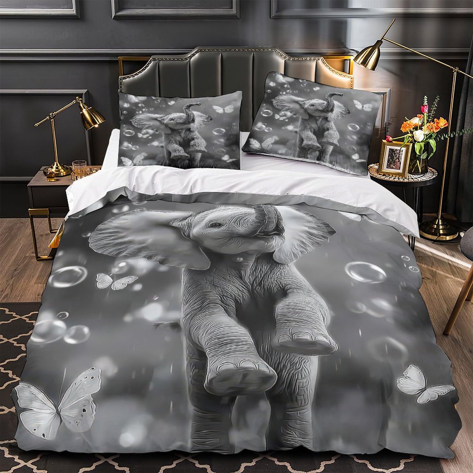 Housse de couette imprimée 3D éléphant respirante pour un sommeil frais