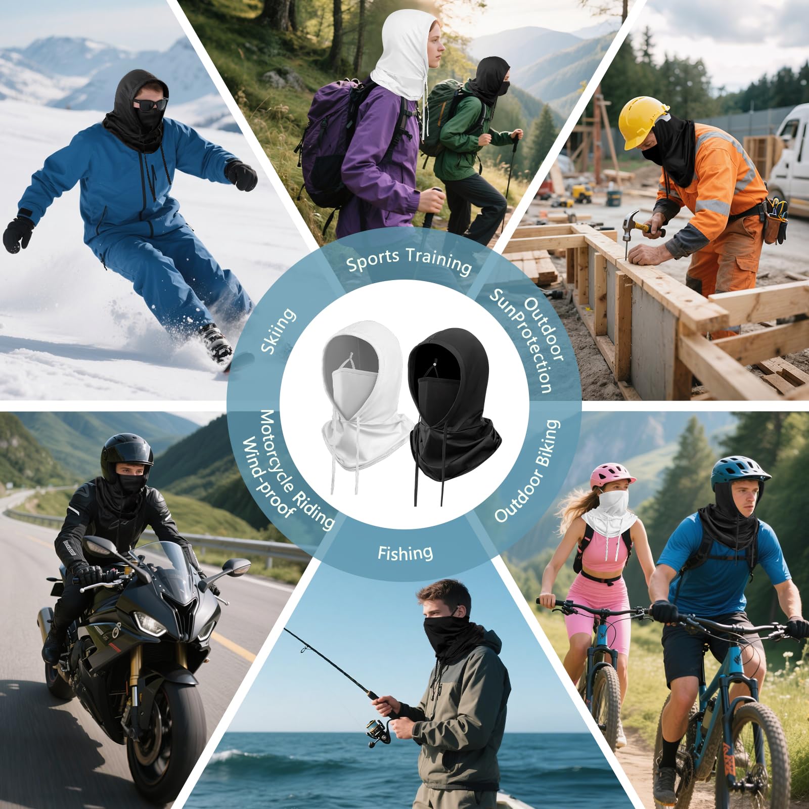 3 in 1 Multifunctional Full Face Cover Ski Mask Balaclava Unisex Hood Drawstring Cap Neck Gaiter for Outdoor — view 4