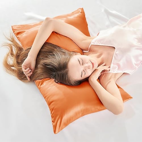 Miniatura 6 de BEDELITE - Juego de 2 fundas de almohada de satén de tamaño Queen ideales para el cabello y la piel, supersuaves y sedosas, color naranja quemado,