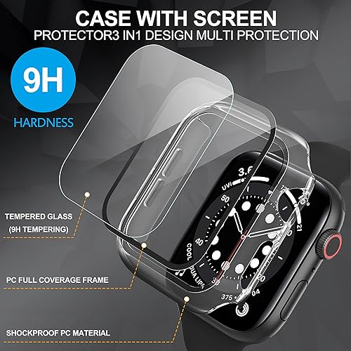 Vista 51 de Paquete de 2 fundas protectoras de pantalla de vidrio templado para Apple Watch Series 6/5/4/Series SE/SE 2/SE 3 de 1.575 pulgadas, funda protectora