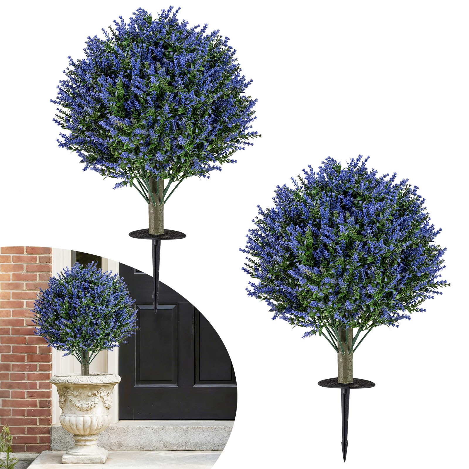 COSTWAY Juego de 2 Árboles Topiarios Artificiales, Plantas de Lavanda Realistas con Estacas de Tierra, Flores y Hojas, 60 cm Arbustos Artificiales Perennes para Interior Exterior Porche Jardín Patio