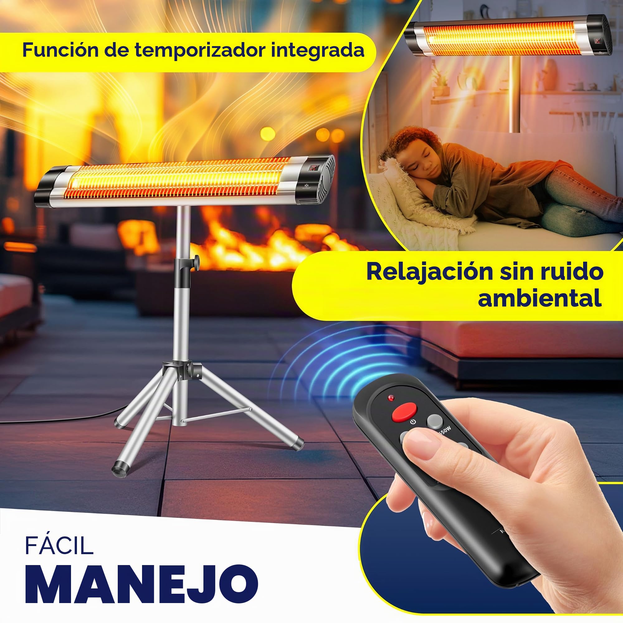 KESSER® Radiador de Infrarrojos, Calefacción Radiante, Trípode Telescópico Ajustable en Altura, Calefacción Radiante para Mesa de Cambiar Pañales, 2500W Con Control Remoto (Plata)