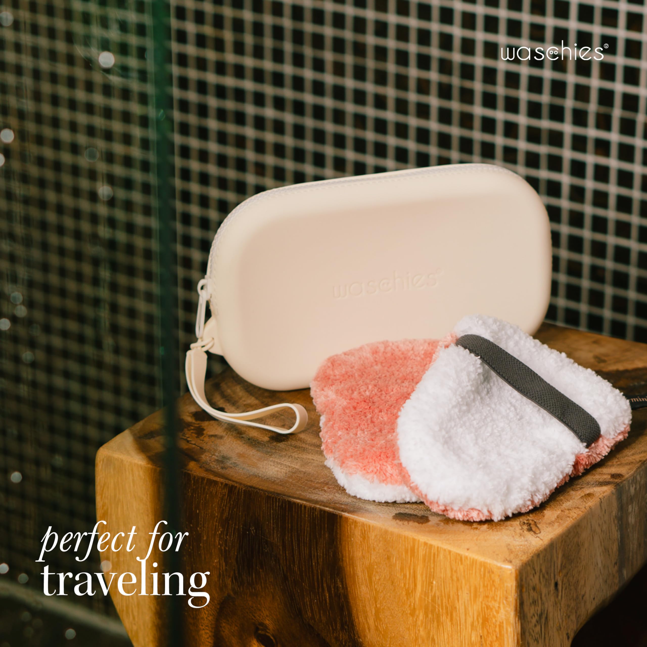 Waschies pureFeminine Medium Travel Bag in Cream, BPA Free Silicone Toiletries Pouch, Machine Washable - Image 4