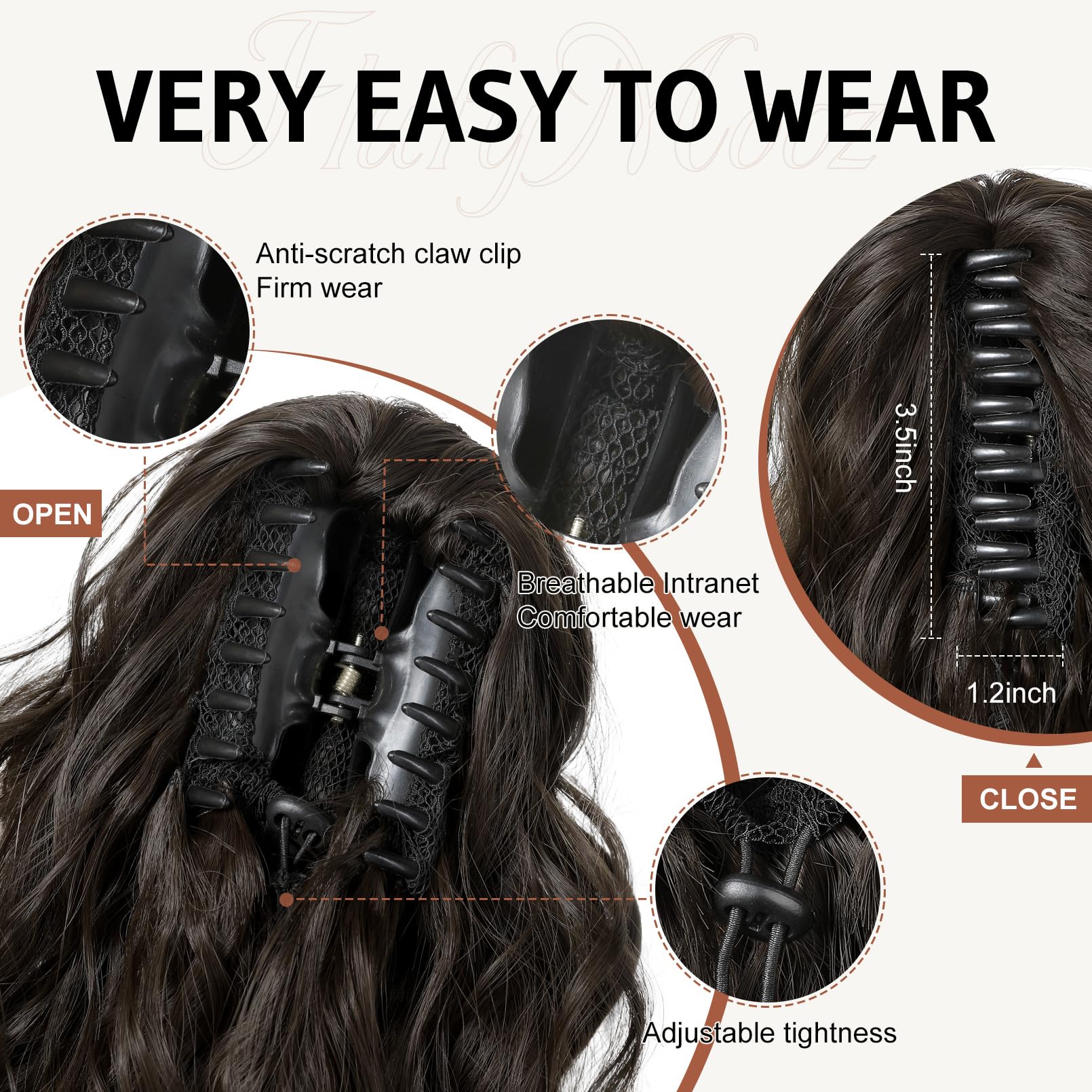 FLUFYMOOZ Ponytail Extension, 18 Inch Claw Clip Ponytail Extension, Wavy Curly Claw Clip in Ponytail Hair Extensions - Image 3
