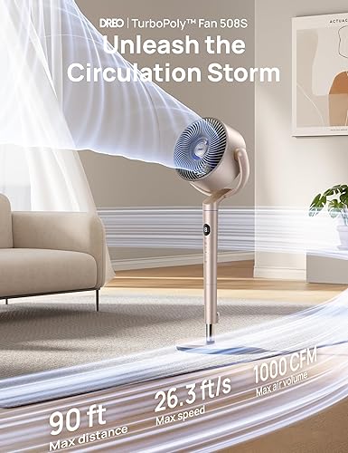 Miniatura 2 de Dreo Ventiladores inteligentes para dormitorio, ventilador oscilante omnidireccional de 120 + 120, ventilador de pedestal silencioso de 90 pies con