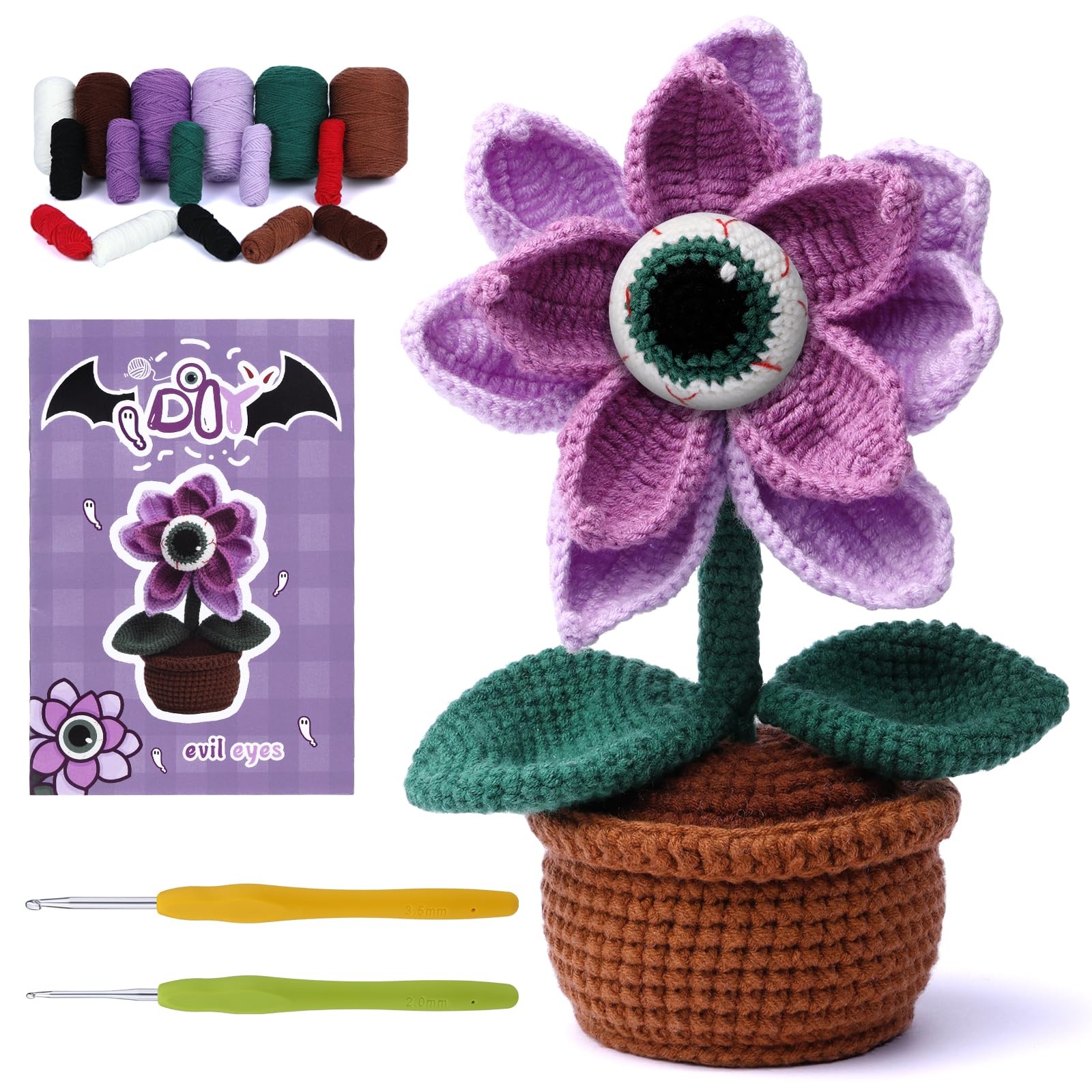 Yizzvb Kit de ganchillo de Halloween para principiantes, kit completo de ganchillo para principiantes, kits de inicio de ganchillo para adultos con tutoriales de video paso a paso, kits de animales de
