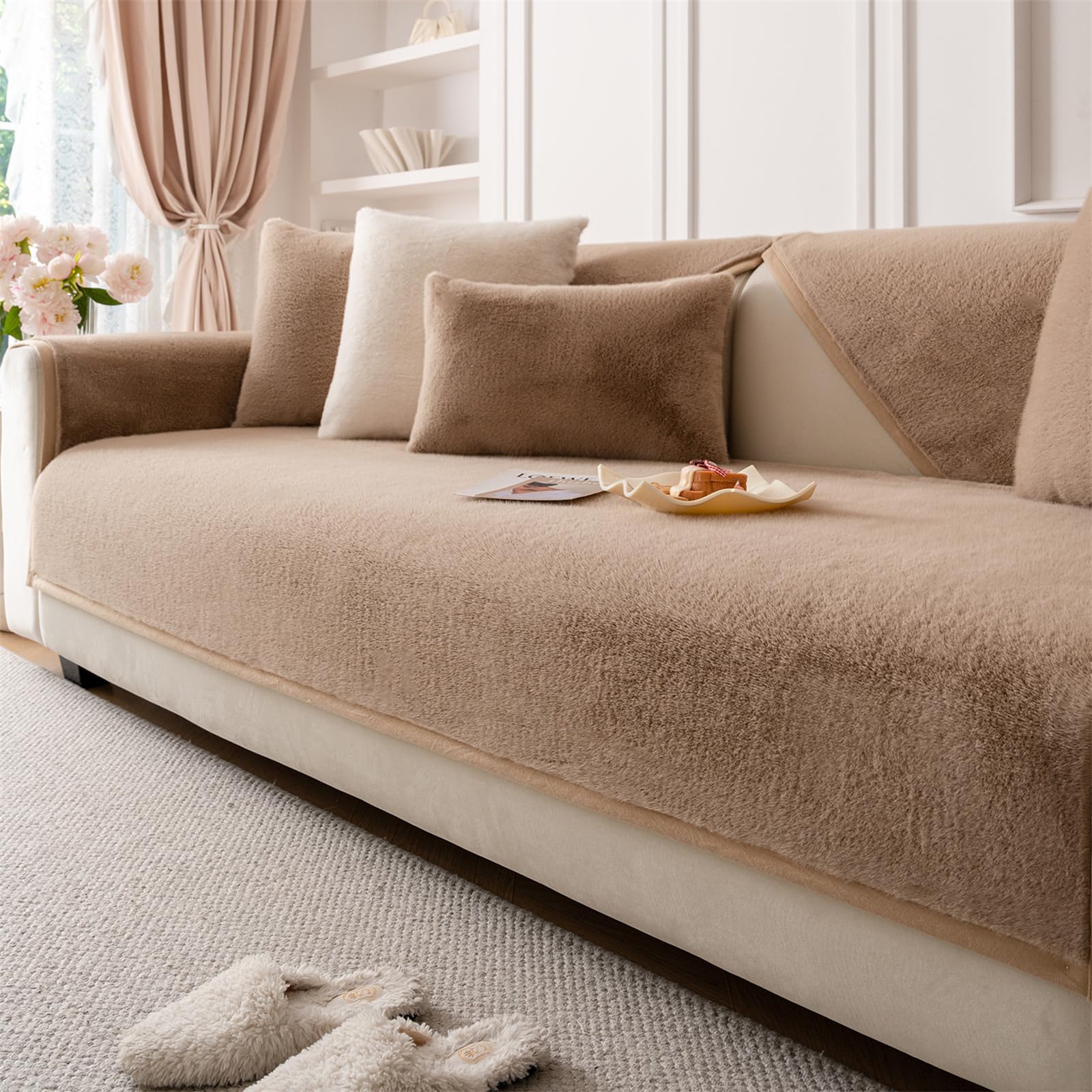 Herringbone Chenille Fabric Furniture Protector Sofa Cover 1 Seater, Non-Slip Sofa Slipcovers for Corner L Shape, Thick Textured Sofa Cushion Covers Furniture Protector (Grey,70x70cm) — view 24