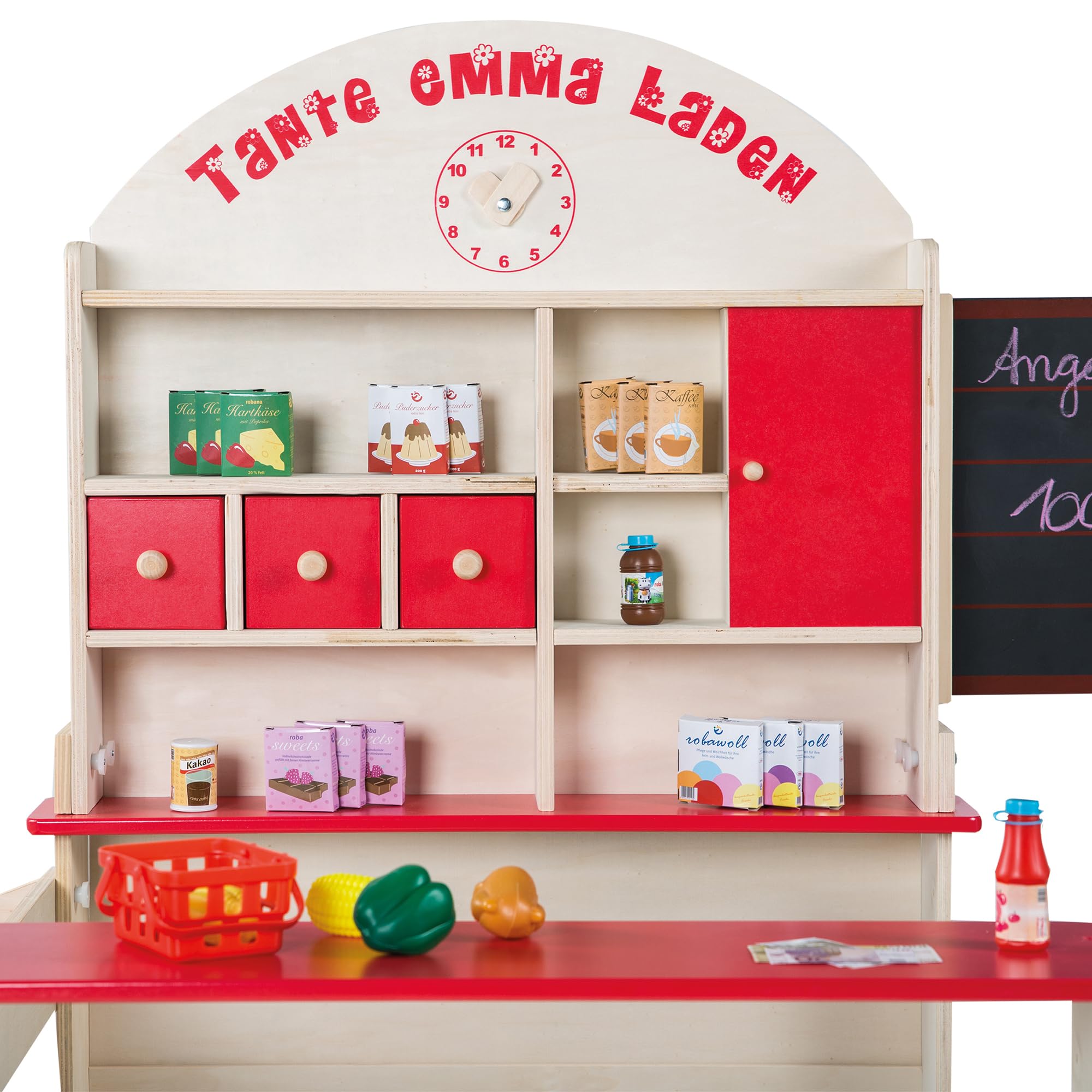 roba Kaufladen 'Tante Emma', Holz natur, mit Theke, Tafel, Seitentheke & Markststand Bedruckung, mit Regale