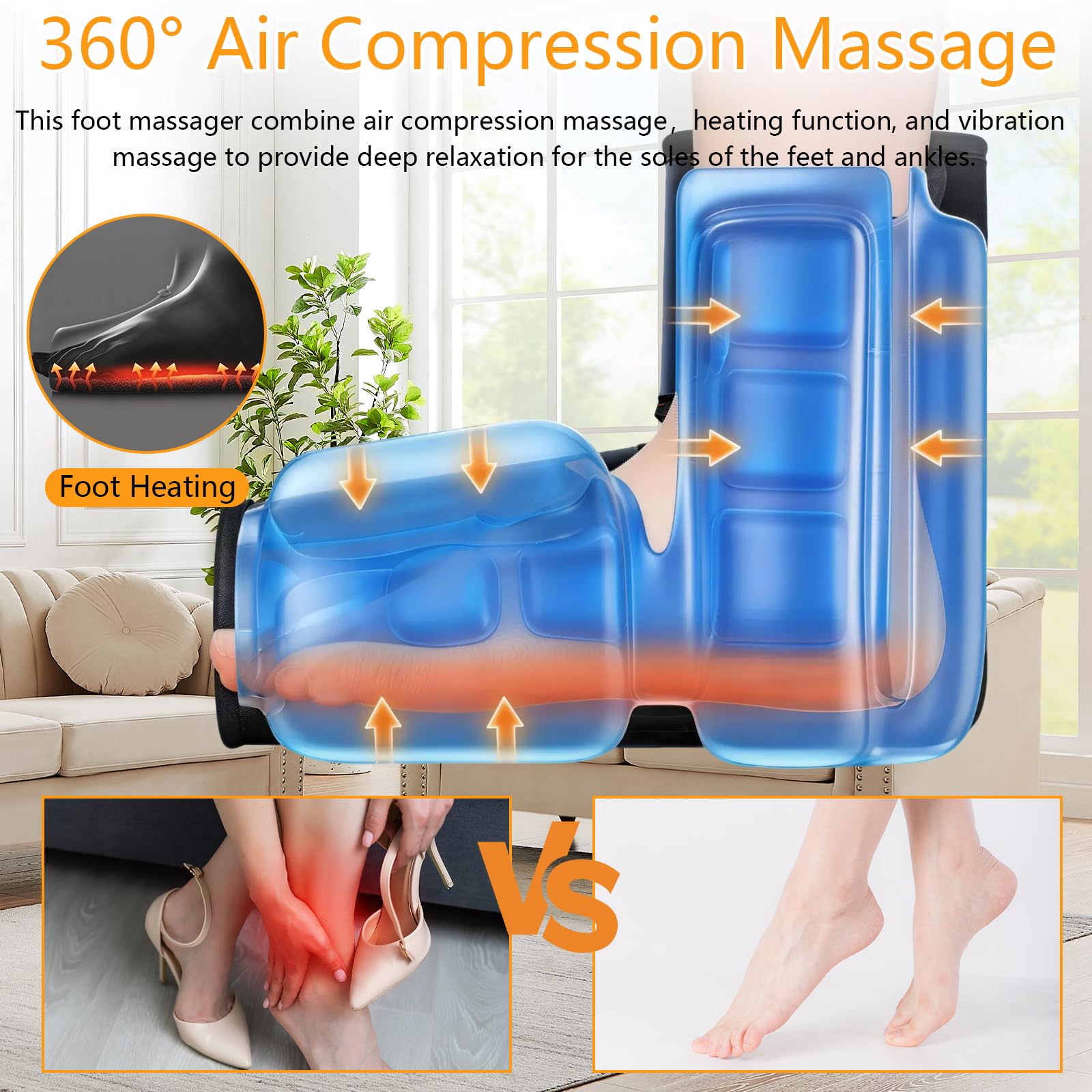 Masajeador de Pies Inalámbrico, 2 Unidad Masajeadores Eléctricos para Pies con Masaje de Compresión,Calor y Vibración, Masaje Personalizable para Tobillos,Plantas y Empeines, Adecuado para Papá y Mamá