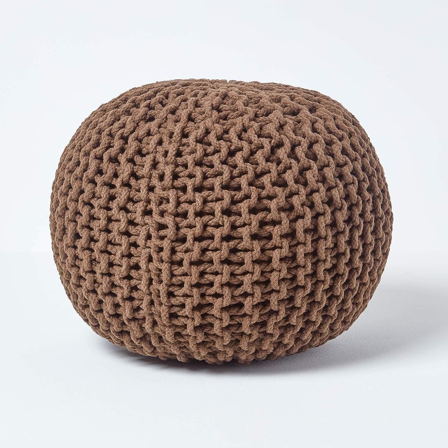 Knitted Round Pouffe Foot Stool Ottoman Large 100% Cotton Chunky Moroccan 50cm Pouf COLOUR BROWN