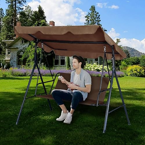 Miniatura 6 de Fundas de repuesto para asiento de columpio para patio al aire libre, 3 plazas, 600D, mejoradas, gruesas, de tela Oxford impermeable, para porche,