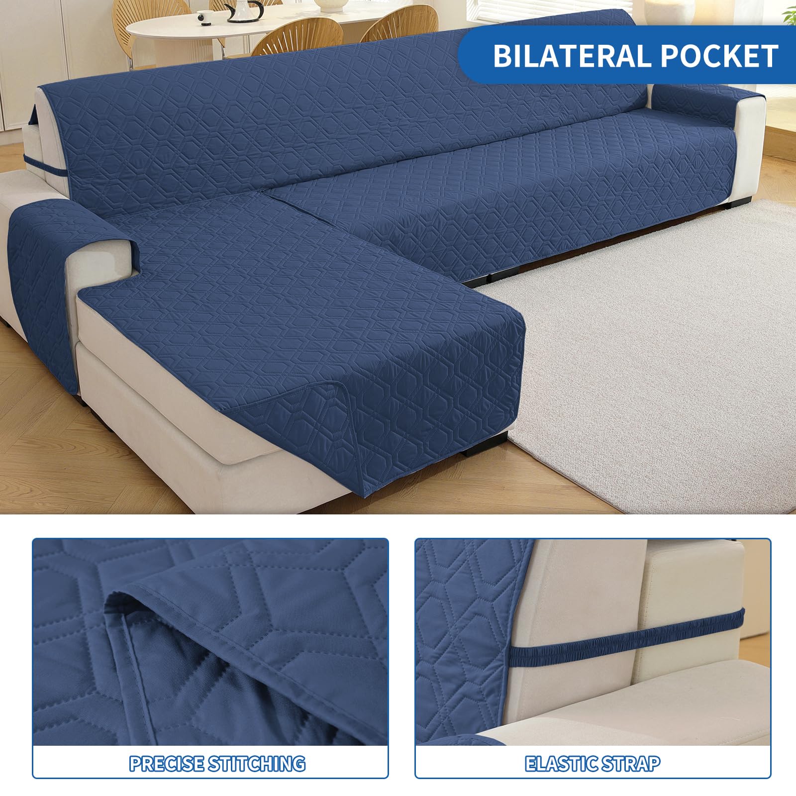 YSTELLAA Housse De Canapé d'angle 4 Places, Housse Canape d'angle avec Accoudoirs, Protection Canapé d'angle Impermeable, Couvre Canapé en Forme De L Gauche/Droit Réversible, Bleu Berlin