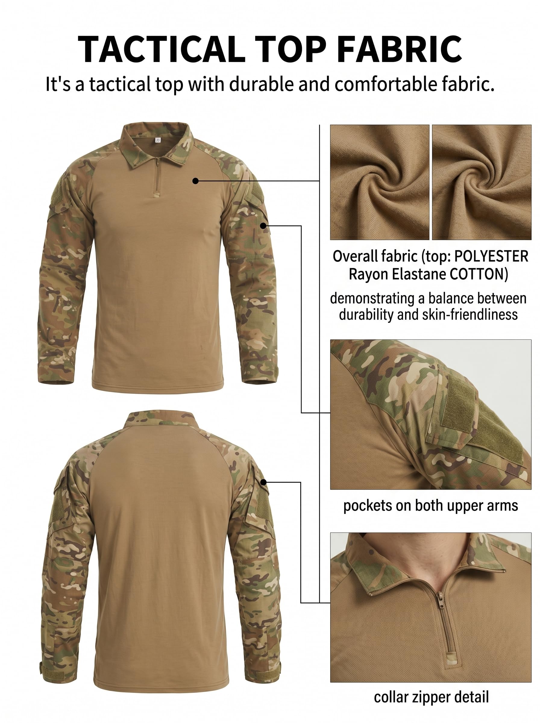 Airsoft, tuta mimetica da uomo, per paintball, combattimento, a maniche lunghe, con chiusura lampo 1/4, militare, per attività all'aperto, mimetica, abbigliamento da caccia BDU.. - 3