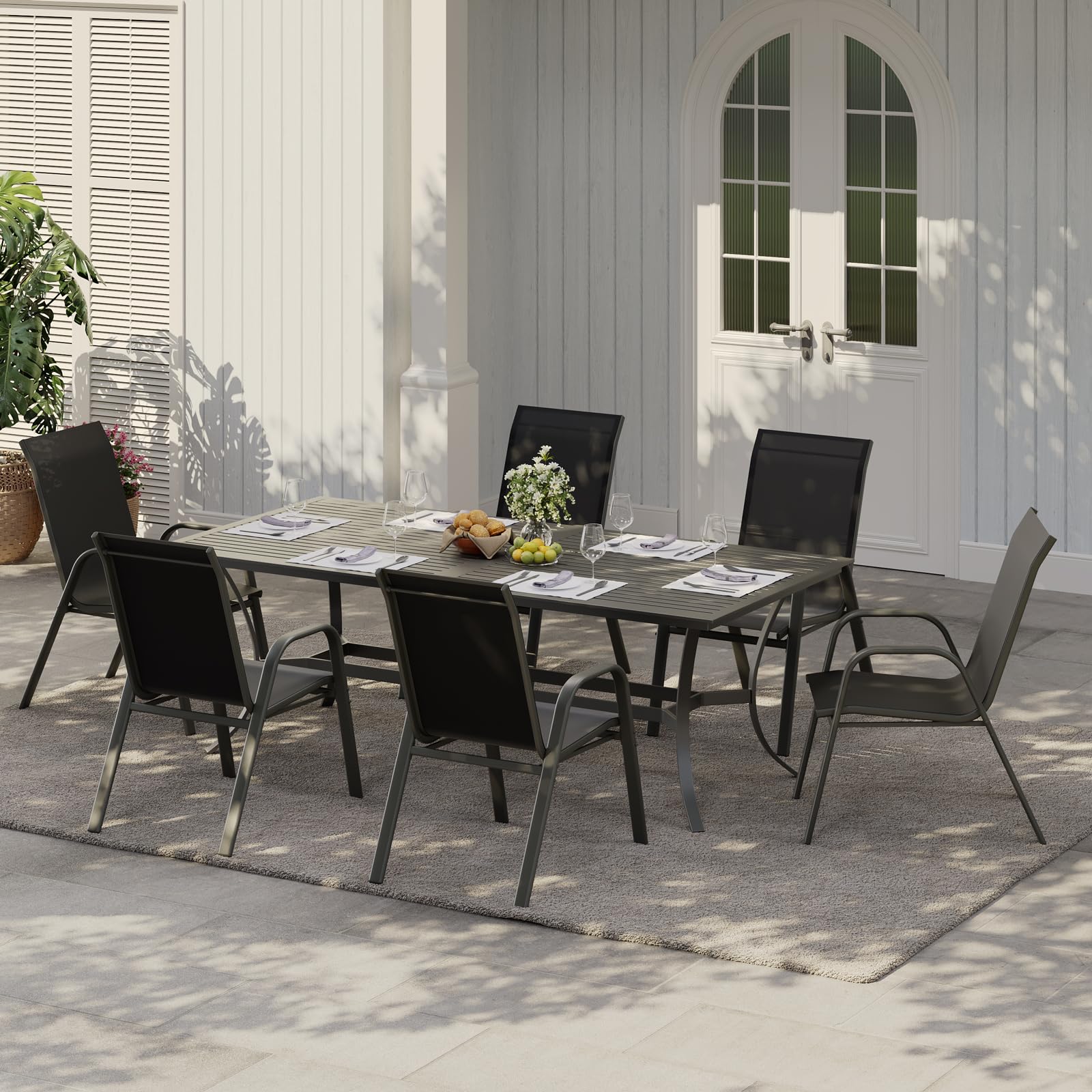 GarveeHome Gartenstühle 4er Set – Stapelbare Textilene Gartenstühle aus Metall, Outdoor Stühle Set wetterfest & rostbeständig, Terrassenstühle 4er Set für Garten, Balkon & Terrasse
