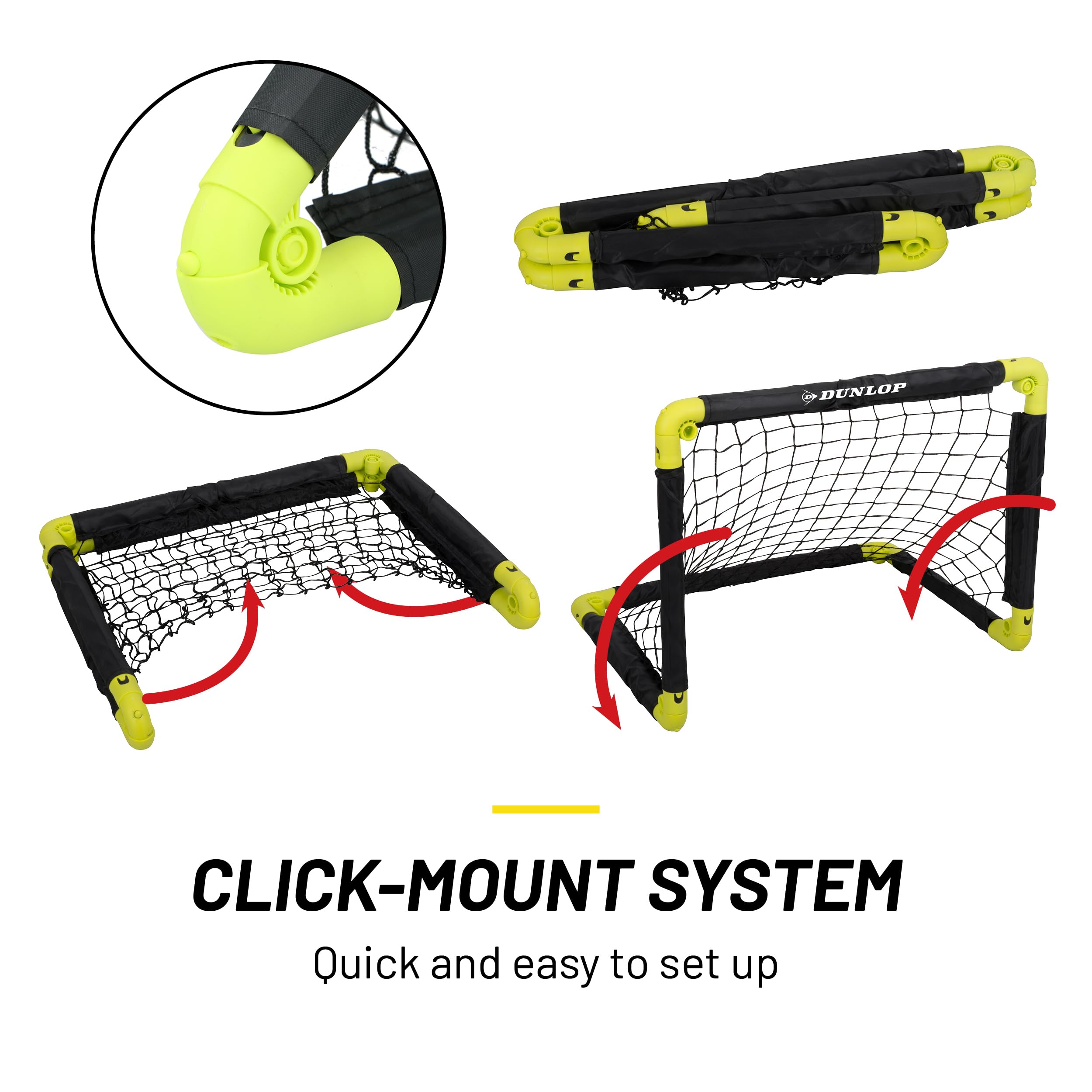 Dunlop Porta da calcio 50 x 44 x 44 cm Set di 2 Mini porta pieghevole Nero Giallo