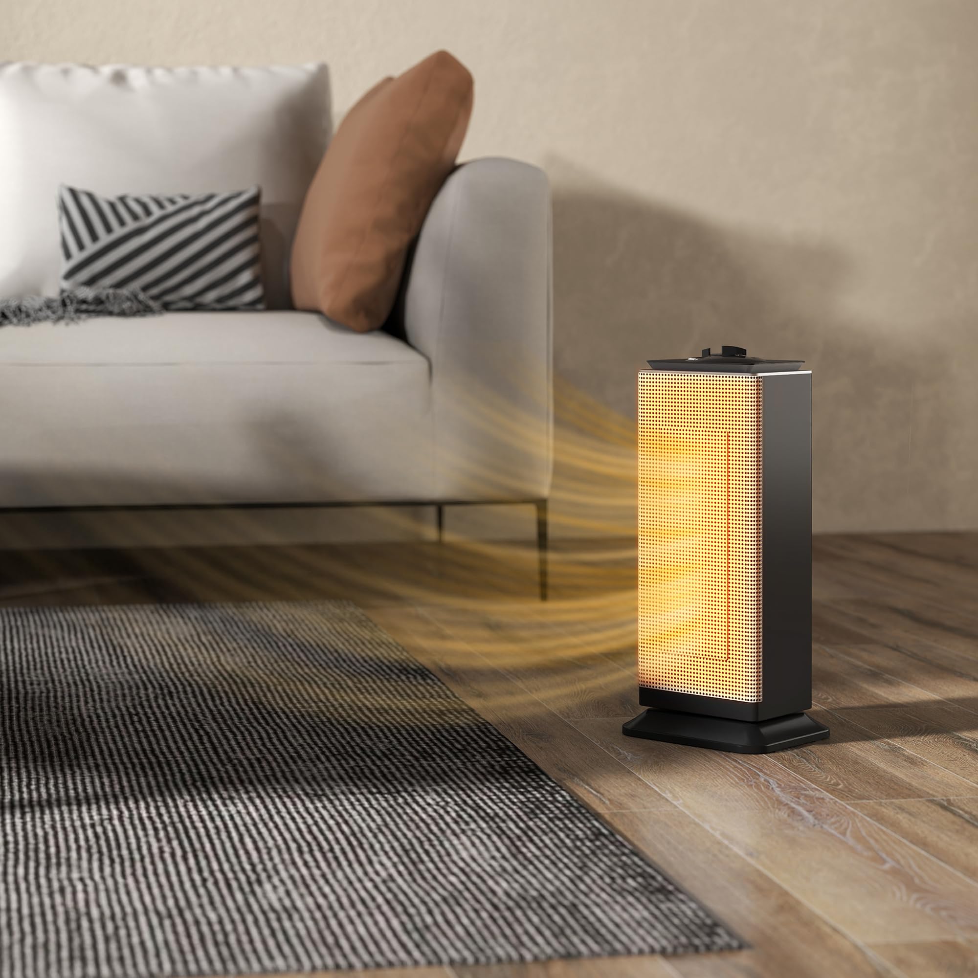 HOMCOM Calefactor Eléctrico Bajo Consumo Cerámico 2000W PTC 3 Modos Negro | Termostato Regulable, Oscilación de 55°, Protección contra Vuelcos y Sobrecalentamiento, para 15㎡ en Dormitorio