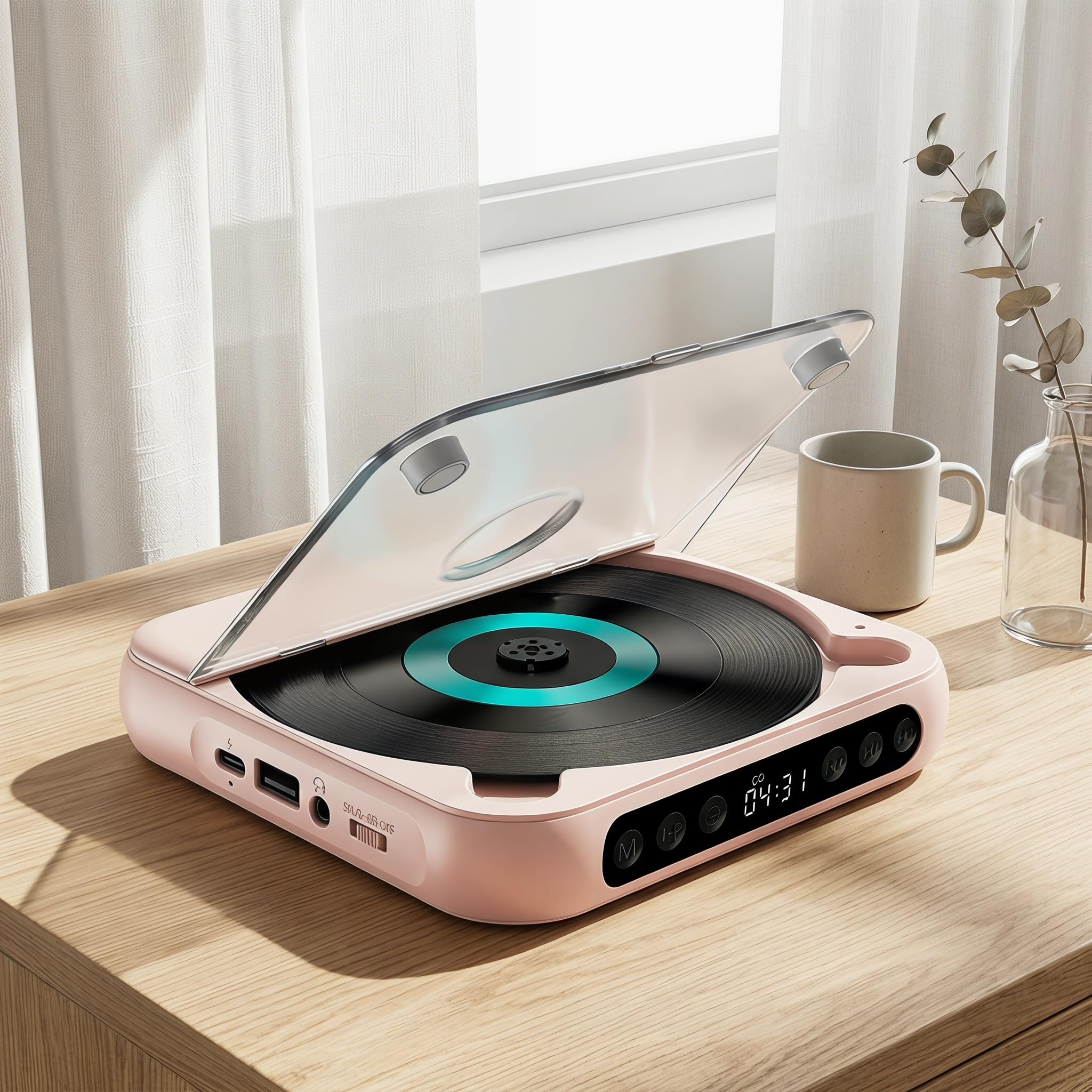 Lettore CD Portatile Bluetooth 5.3, Lettore Musicale Hi-Fi Compatto E Ricaricabile per Casa, Viaggi E Auto, Supporta CD/aux/USB, Design Leggero Ed Elegante. Pink 1pcs