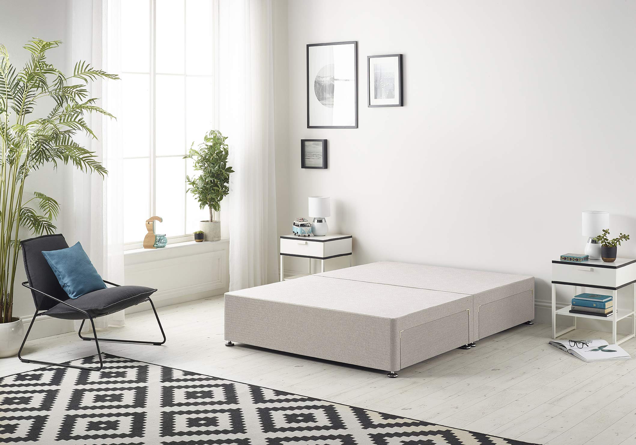 Bed Centre Flexby Divan Base Only with No Drawers and No Headboard - Available in 3ft,4ft,5ft and 6ft- Fabric (3FT Single, Plush Silver Fabric) — image 1