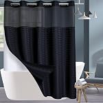 Conbo Mio Rideau de douche en tissu de style hôtel avec snap dans le linge pour salle de bain machine lavable imperméable rideau de douche imperméable (Check-Black, 71" (W) x 74"(H))