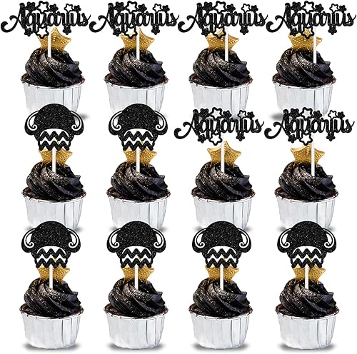 12 adornos para cupcakes de acuario, gran energía acuario/temporada de acuario, 12 constelaciones de enero/febrero, decoración de cupcakes de