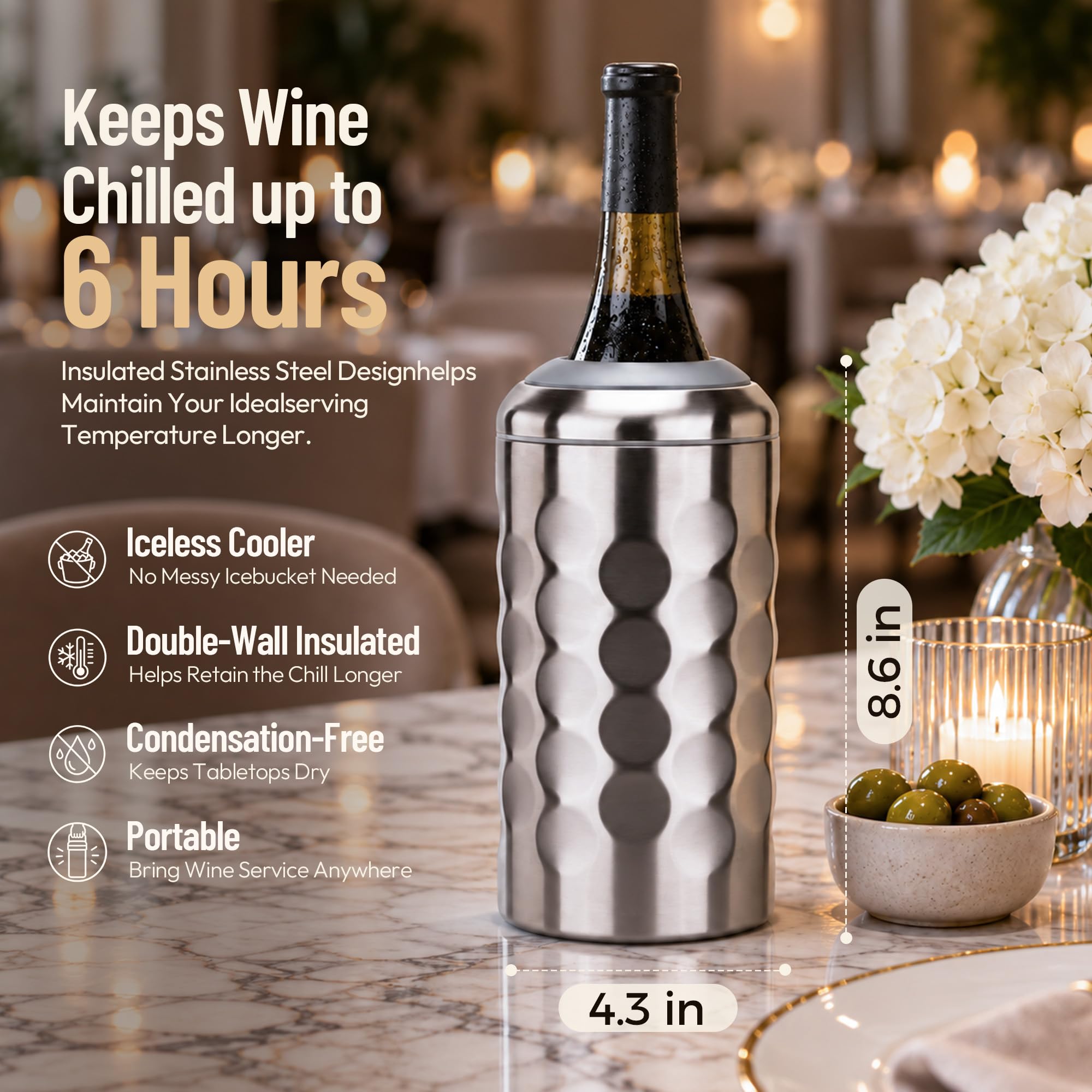 Wine Chiller Single Bottle Stainless Steel Iceless Cooler insulated Wine Bottle Keep Wine Cold up to 6 Hours Fits Most Wine Bottles Gift for Wine Lovers Rapid and Portable — Amazon image 3