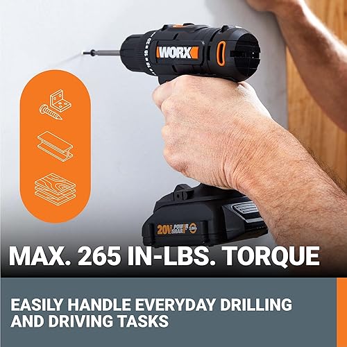 Miniatura 2 de Worx Taladro inalámbrico de 20 V 38 pulgadas con kit de accesorios de 84 piezas, juego de taladro variable de 2 velocidades de 265 pulgadas en