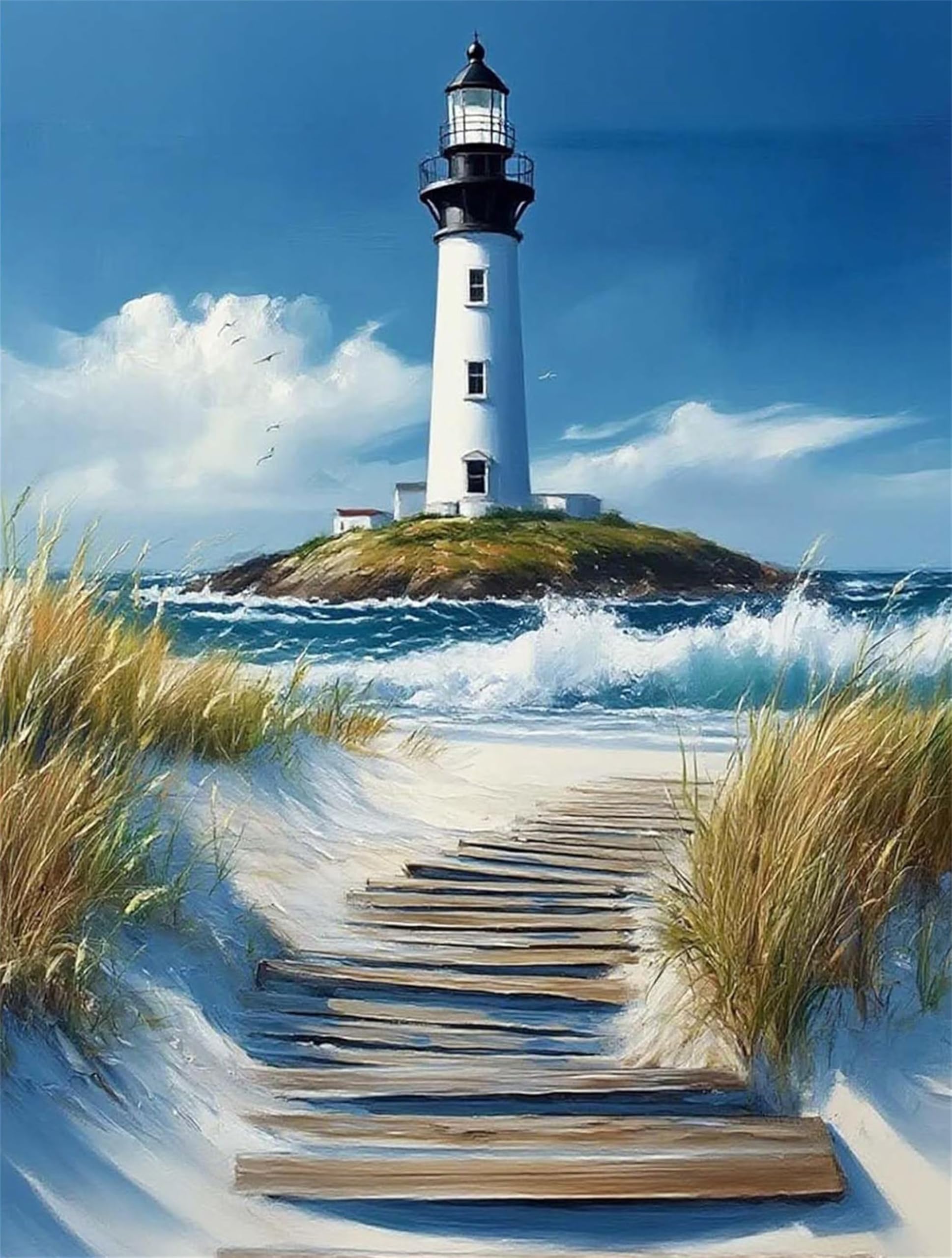 WUJIEJ Adult Paint by Number Kits,Painting Kits on Canvas,Lighthouse Large Color by Numbers Watercolor Gifts for Friends Home Wall Decor (Lighthouse)