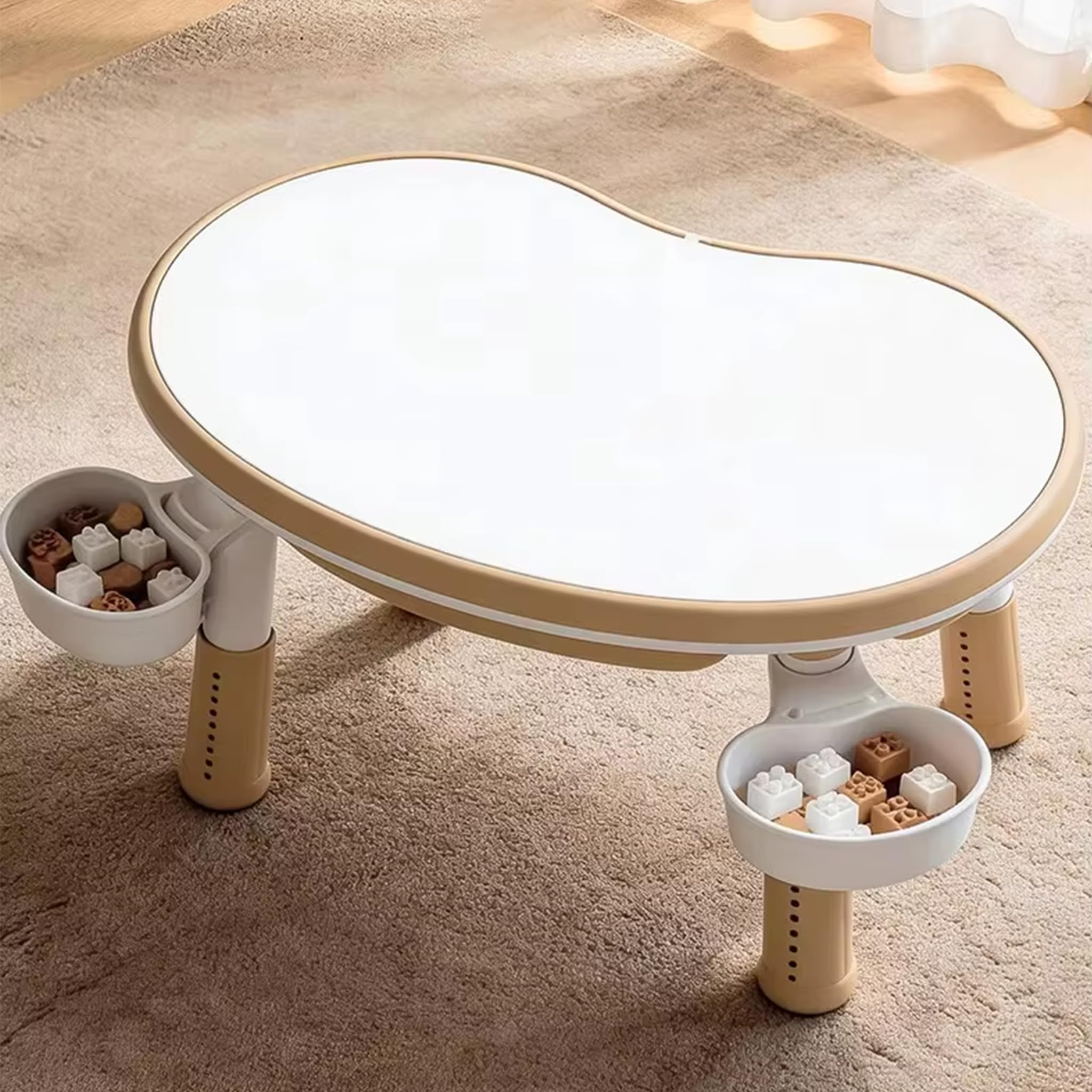 GAPPA Mesa y Silla Infantil 5en1: niños 3-8 años, Altura Regulable. Contenedor de Agua y Arena, Tablero Reversible para Bloques y Dibujo, 2 cajones (Beige)
