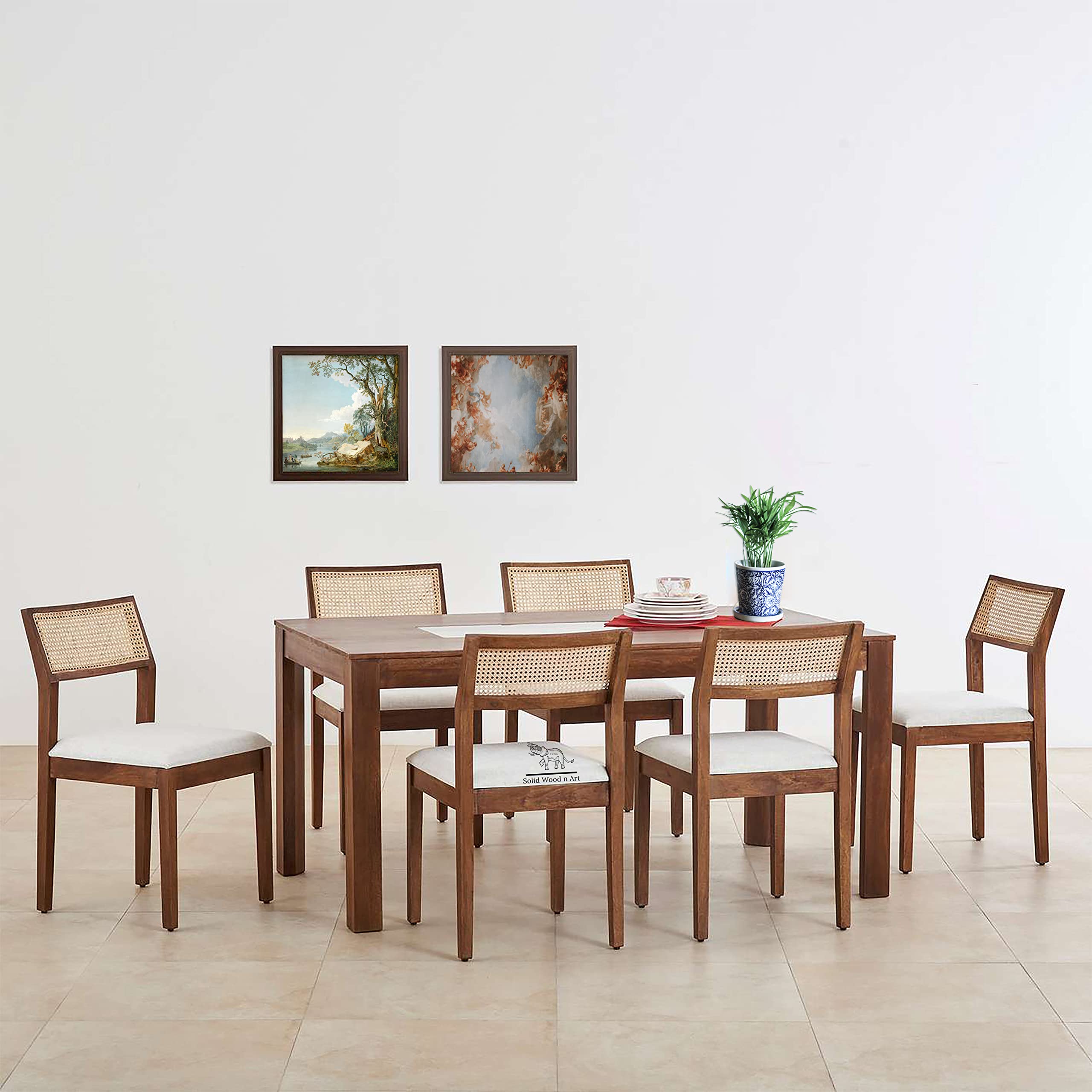 SHRI MINTU'S ART Solid Sheesham Wood Dining Table 6 Seater | Six Seater Dinning Table with 6 Chairs for Home | Chairs with Cushion | Dining Room Sets for Kitchen & Restaurants | Rosewood, Brown
