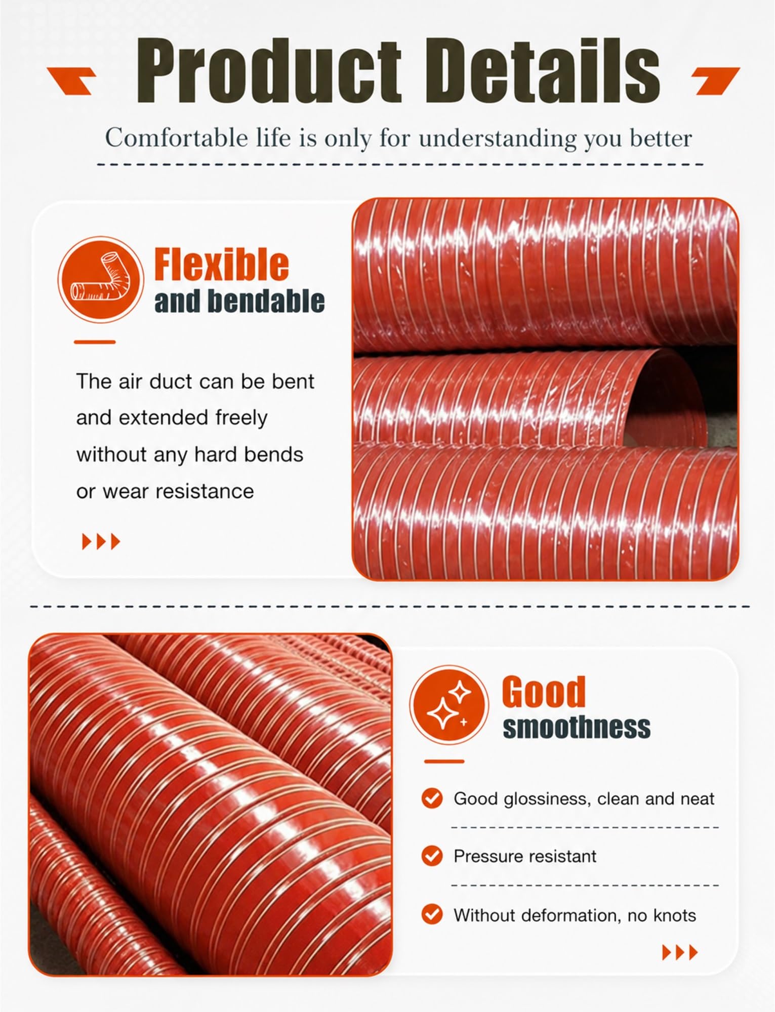 Manguera de silicona ignífuga reforzada con alambre de acero,conducto flexible de fibra de vidrio resistente al calor for extracción de humos industriales(7cm/2.76in,400cm/157.48in)