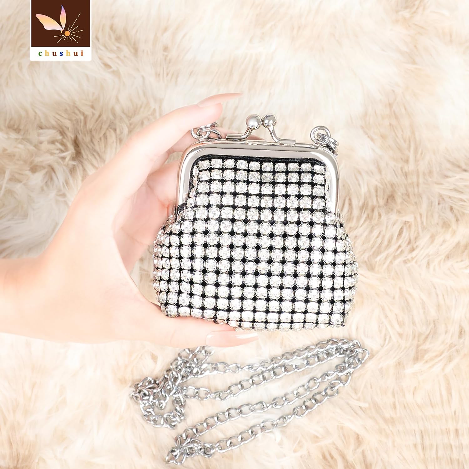 chushui Mini Kiss Lock Crossbody Bag Set, Faux Leather Tiny Coin Purse with Chain, Small Micro Purse for Women