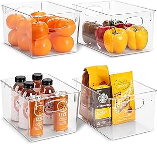 Sorbus Large Plastic Storage Bins - for Kitchen Organization, Pantry Organizers and Storage, Fridge Organizer, Cabinet Organizer, Refrigerator Organizer Bins - Clear Storage Bins (4 pack)
