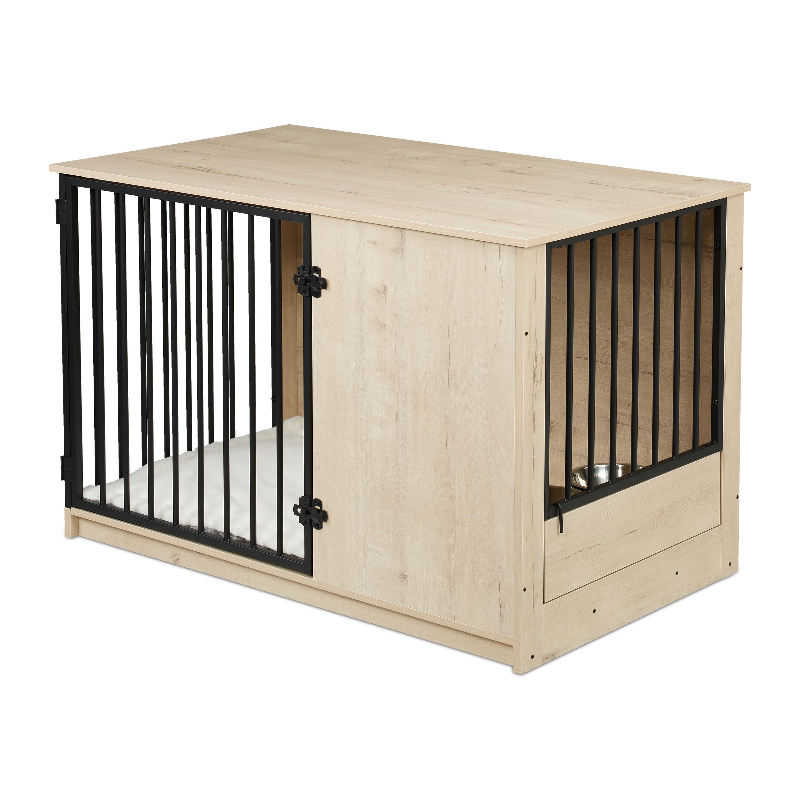 Relaxdays Gabbia per Cani Mobile con Kennel Integrato 65,5x102x60 cm Acciaio e MDF Grigio Nero 2 Ciotole